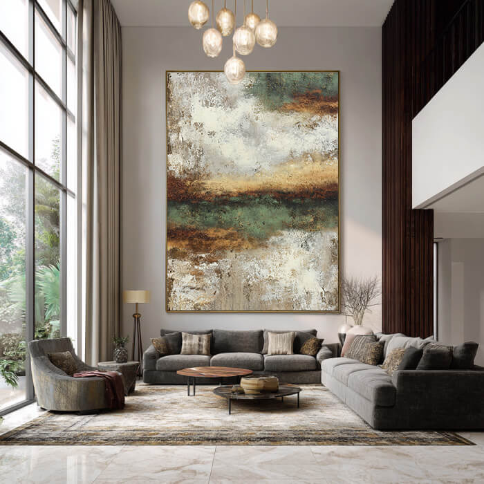 -Texture Art／50×40cm テクスチャー N.キャンバスボード g Hand-Painted 3D Textured Abstract Landscape | Brown and Green