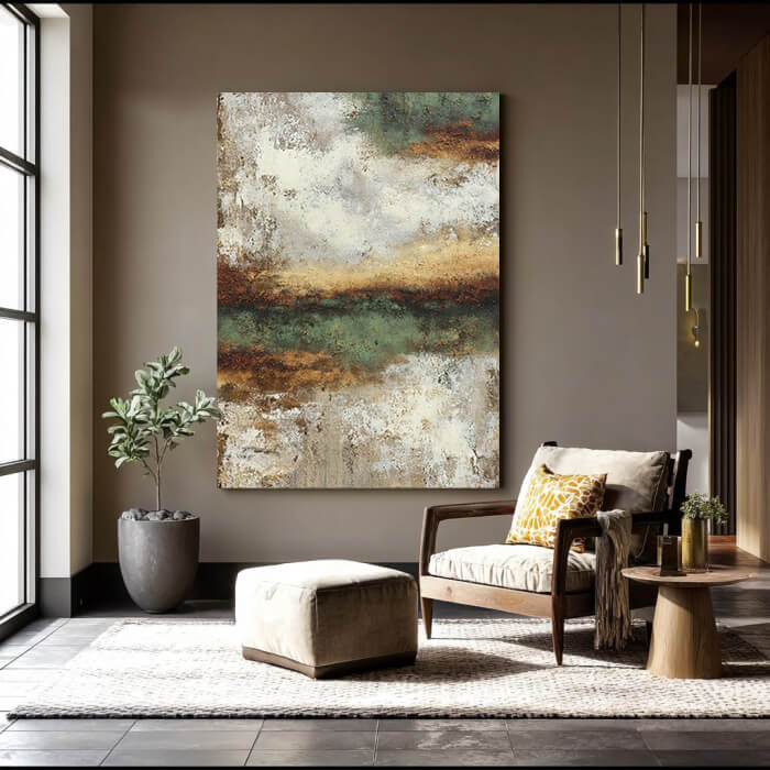 Hand-Painted 3D Textured Abstract Landscape | Brown and Green