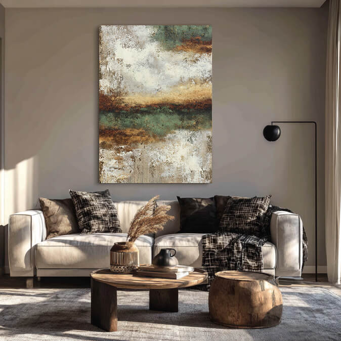 Hand-Painted 3D Textured Abstract Landscape | Brown and Green