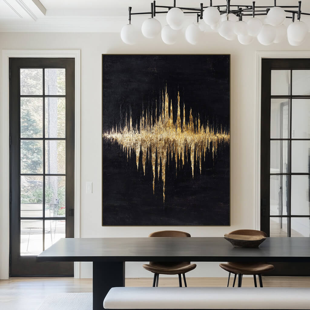 Large Abstract Gold Leaf Wall Art | Black and Gold Textured Wall Art ...