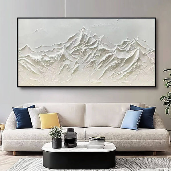 Abstract Contemporary Textured White Painting - Large Wall Art for Bedroom and Living Room - Mountain Forms - Hues Art Lab