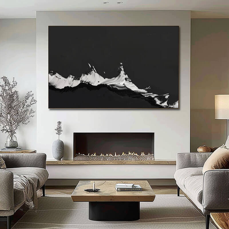 Large Black and White Abstract Wall Art - Mountain Peak - Hues Art Lab