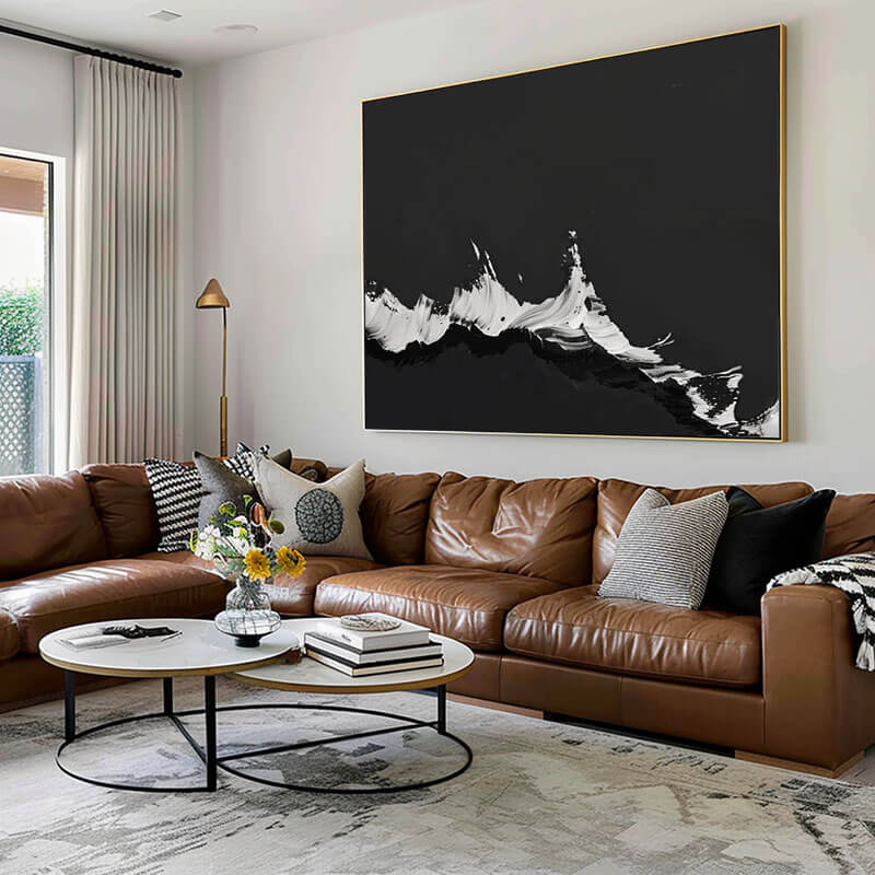 Large Black and White Abstract Wall Art - Mountain Peak - Hues Art Lab