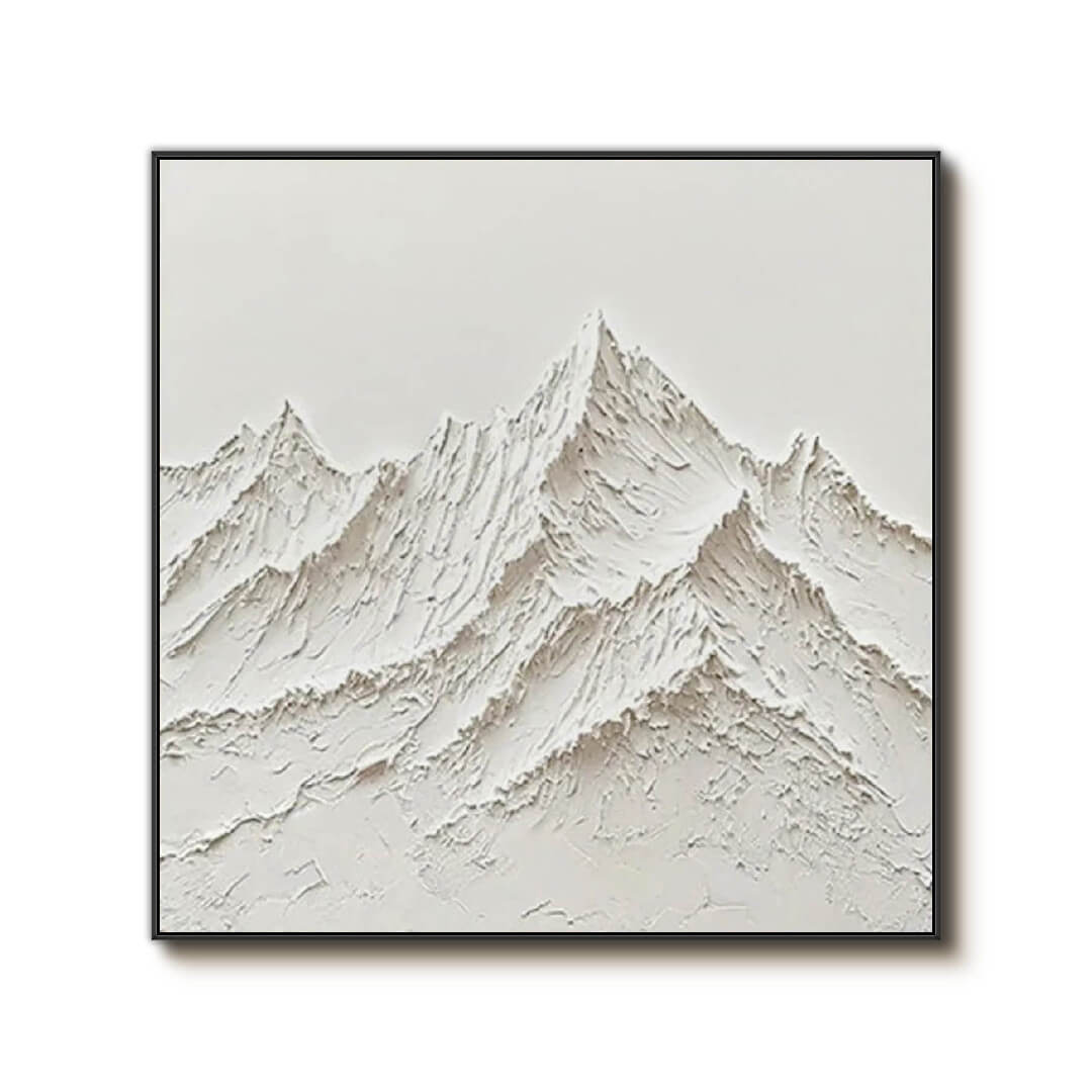 Abstract White Mountain Range Art - Textured Minimalist Canvas Painting for Contemporary Home, Ideal for Scandinavian Spaces - Mountain Veins - Hues Art Lab