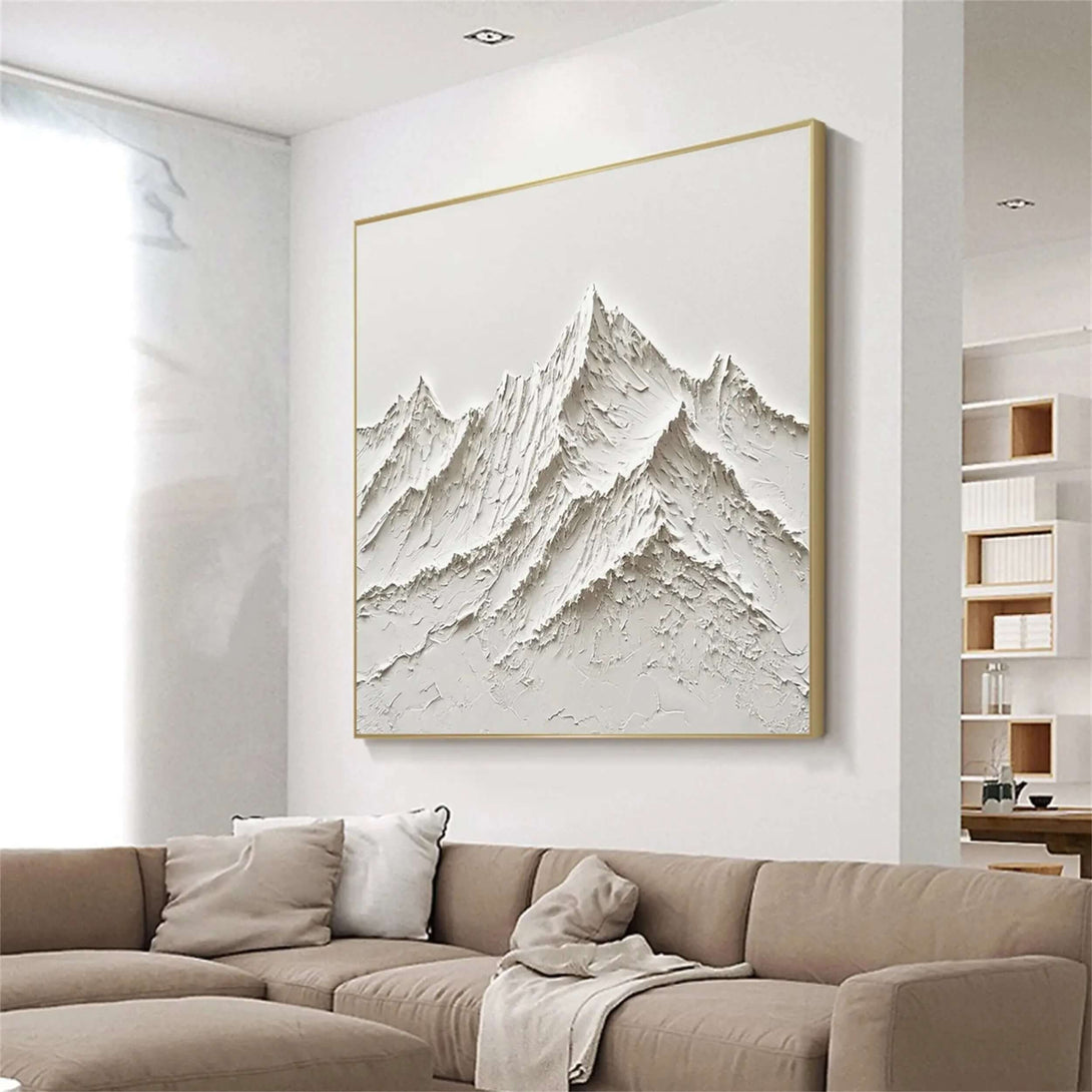 Abstract White Mountain Range Art - Textured Minimalist Canvas Painting for Contemporary Home, Ideal for Scandinavian Spaces - Mountain Veins - Hues Art Lab