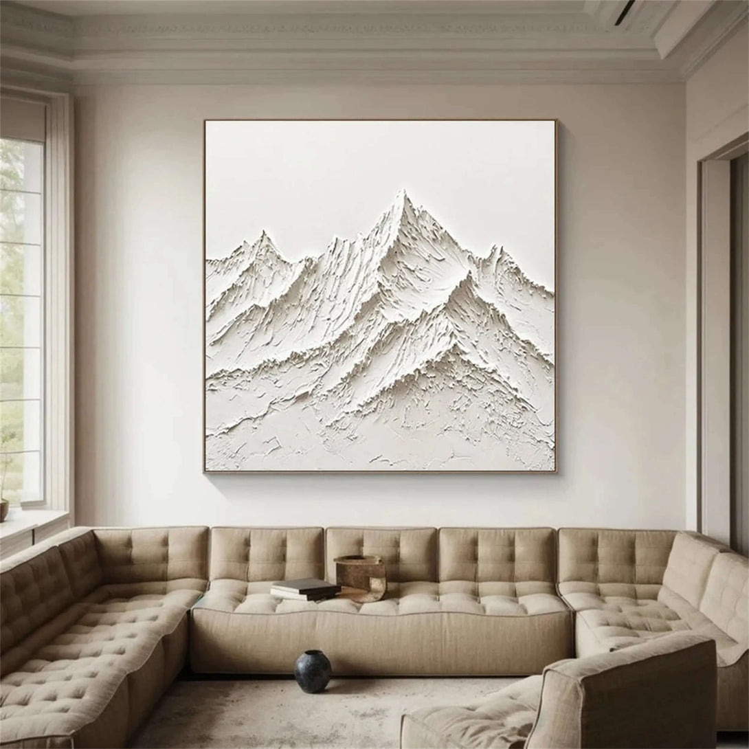 Abstract White Mountain Range Art - Textured Minimalist Canvas Painting for Contemporary Home, Ideal for Scandinavian Spaces - Mountain Veins - Hues Art Lab