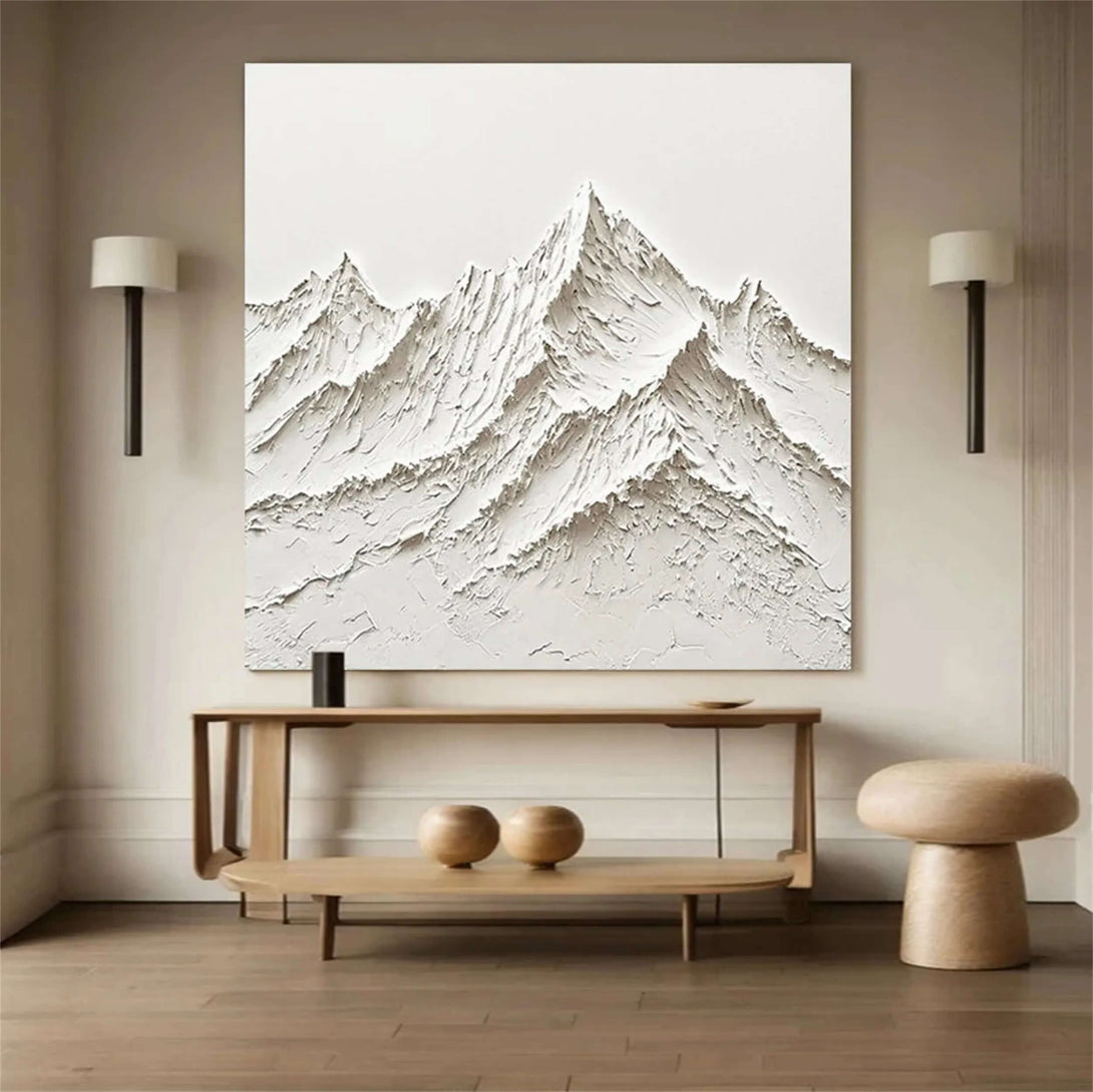 Abstract White Mountain Range Art - Textured Minimalist Canvas Painting for Contemporary Home, Ideal for Scandinavian Spaces - Mountain Veins - Hues Art Lab