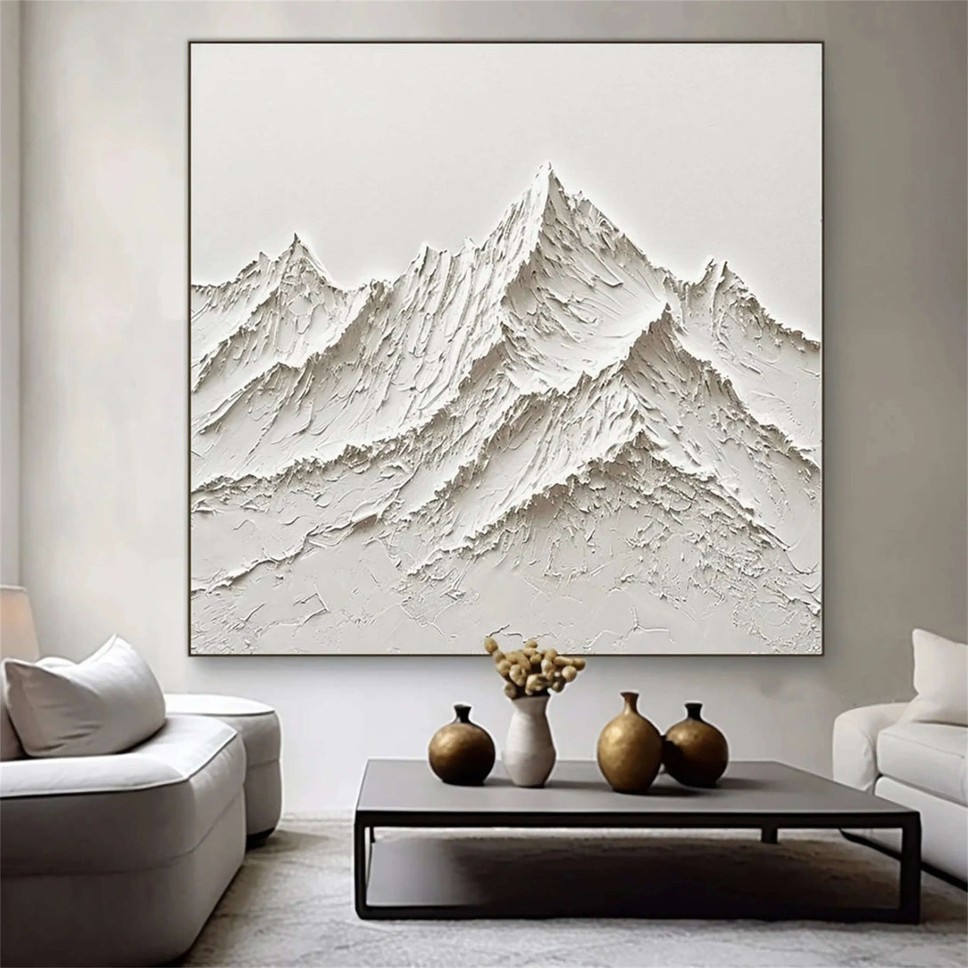 Abstract White Mountain Range Art - Textured Minimalist Canvas Painting for Contemporary Home, Ideal for Scandinavian Spaces - Mountain Veins - Hues Art Lab