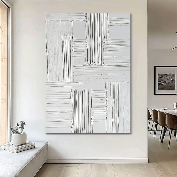 Contemporary Neutral Artwork - Elegant White Minimalist Texture - Narrative Lines - Hues Art Lab