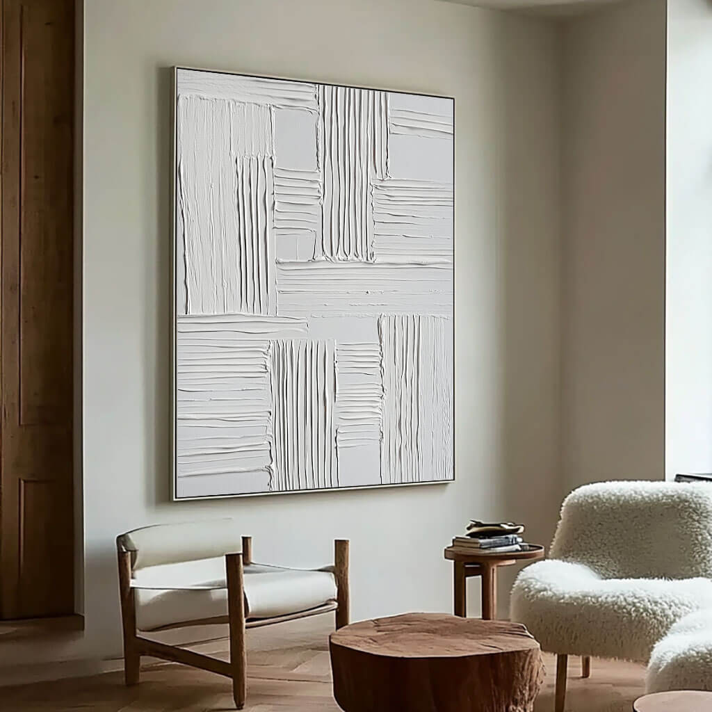 Contemporary Neutral Artwork - Elegant White Minimalist Texture - Narrative Lines - Hues Art Lab