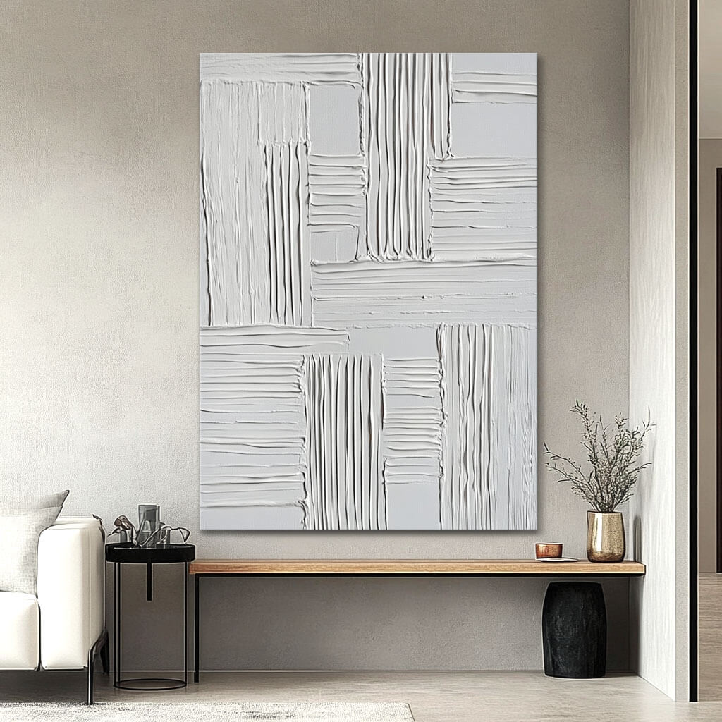 Contemporary Neutral Artwork - Elegant White Minimalist Texture - Narrative Lines - Hues Art Lab