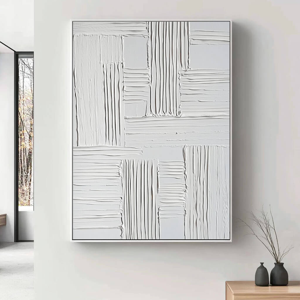 Contemporary Neutral Artwork - Elegant White Minimalist Texture - Narrative Lines - Hues Art Lab