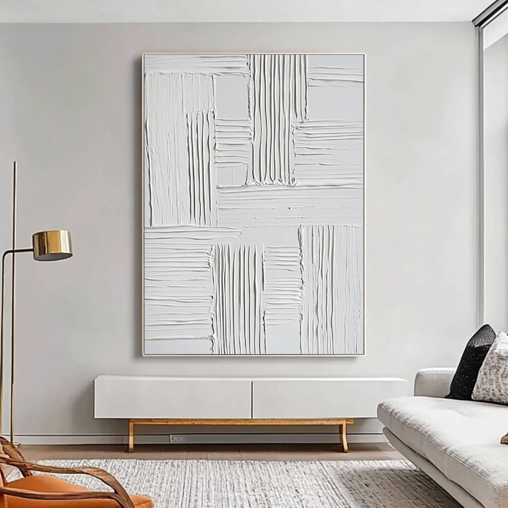 Contemporary Neutral Artwork - Elegant White Minimalist Texture - Narrative Lines - Hues Art Lab