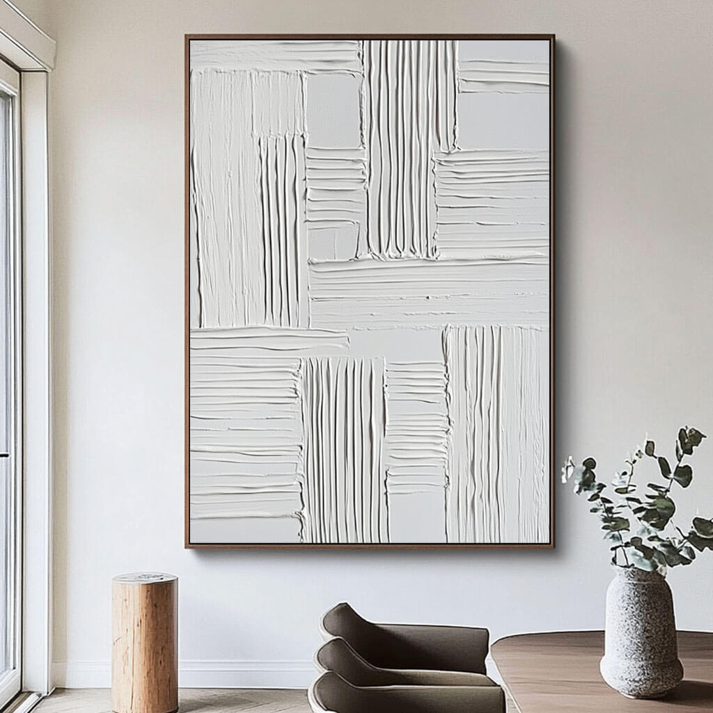 Contemporary Neutral Artwork - Elegant White Minimalist Texture - Narrative Lines - Hues Art Lab