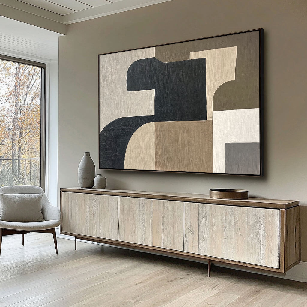 Large Abstract Art Painting - Neutral Geometry I - Hues Art Lab