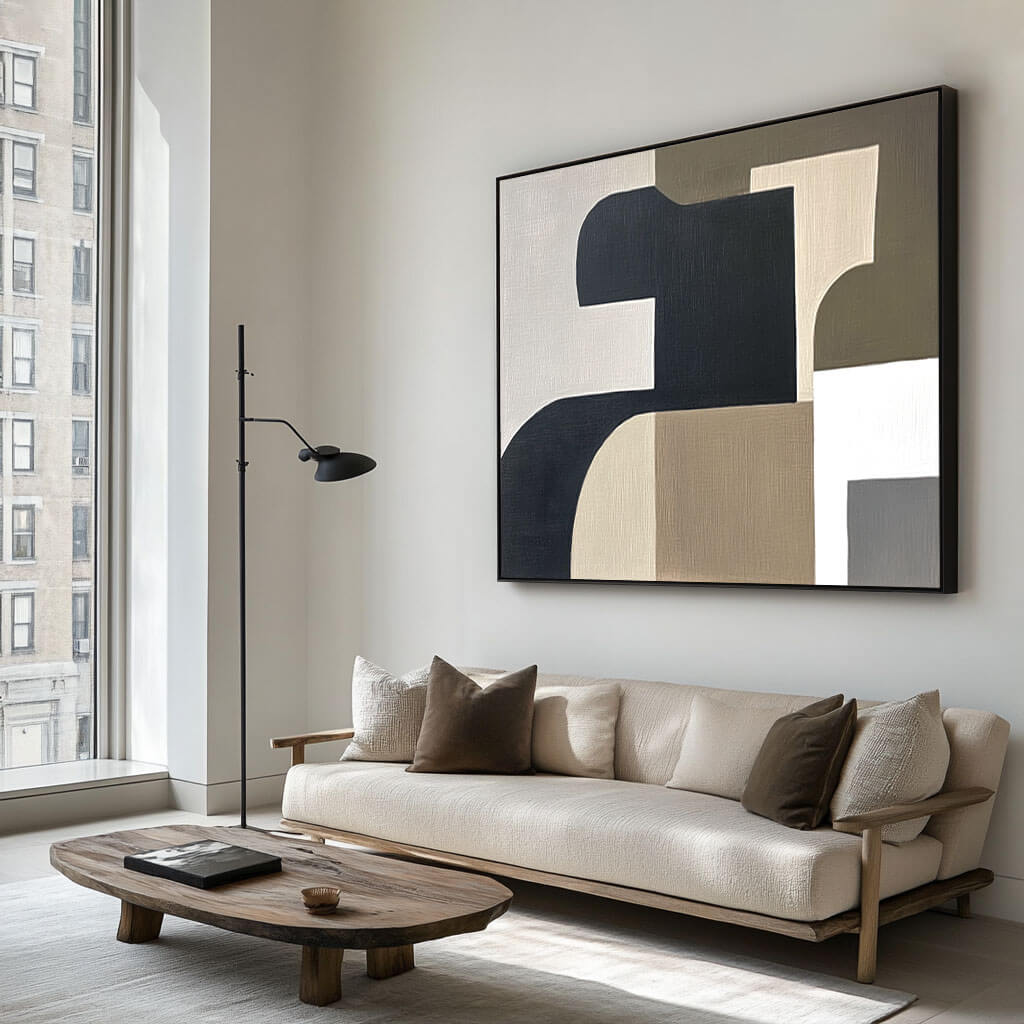 Large Abstract Art Painting - Neutral Geometry I - Hues Art Lab