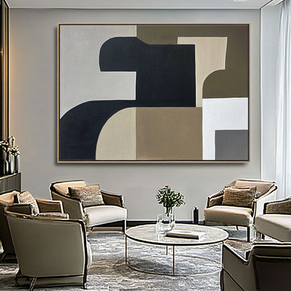 Large Abstract Art Painting - Neutral Geometry I - Hues Art Lab