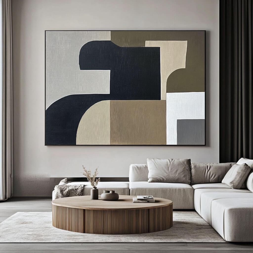 Large Abstract Art Painting - Neutral Geometry I - Hues Art Lab