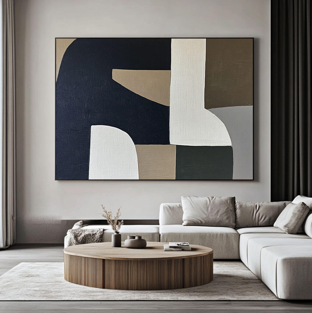 Large Abstract Art Painting - Neutral Geometry - Hues Art Lab