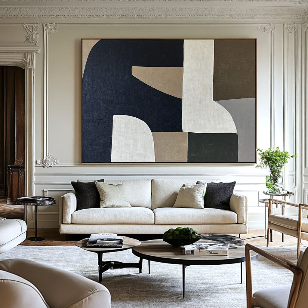 Large Abstract Art Painting - Neutral Geometry - Hues Art Lab