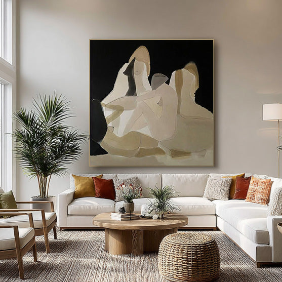 Night and Skin framed modernist canvas print styled in a contemporary room