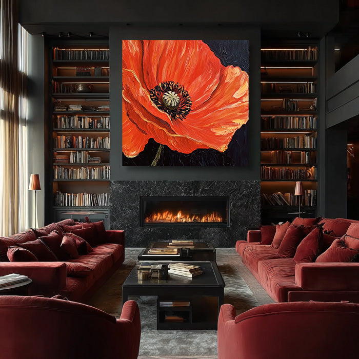 Night Spark large red flower wall art for bold contemporary decor