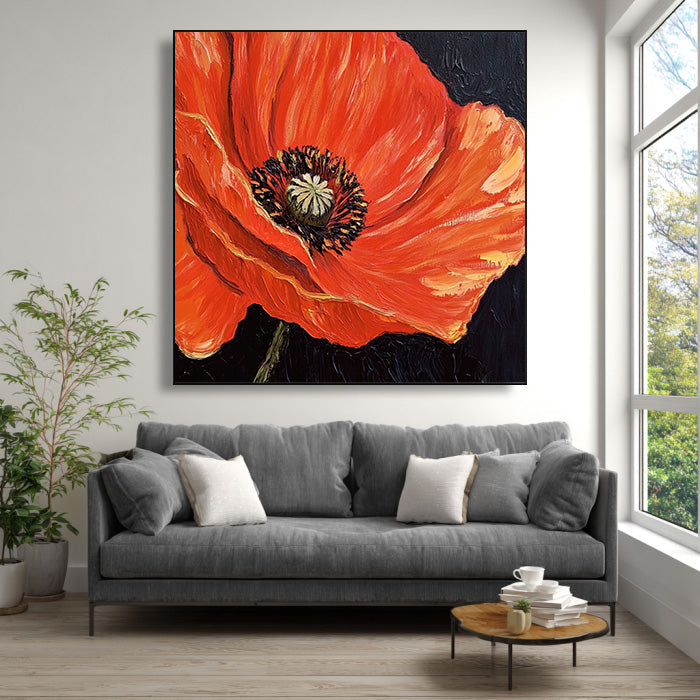 Night Spark framed dark floral canvas print styled in a modern room