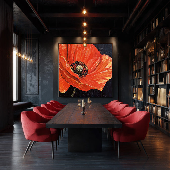 Night Spark modern painting with glowing floral sparks on dark background