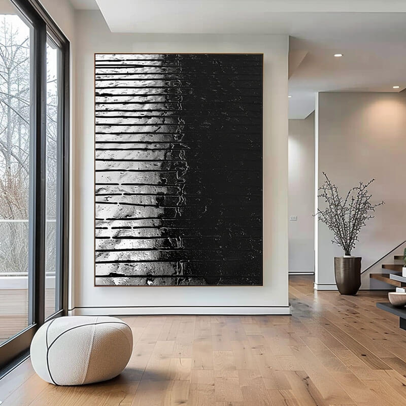 Original Black And White Abstract Wall Art - Nocturnal Rhythm - Hues Art Lab