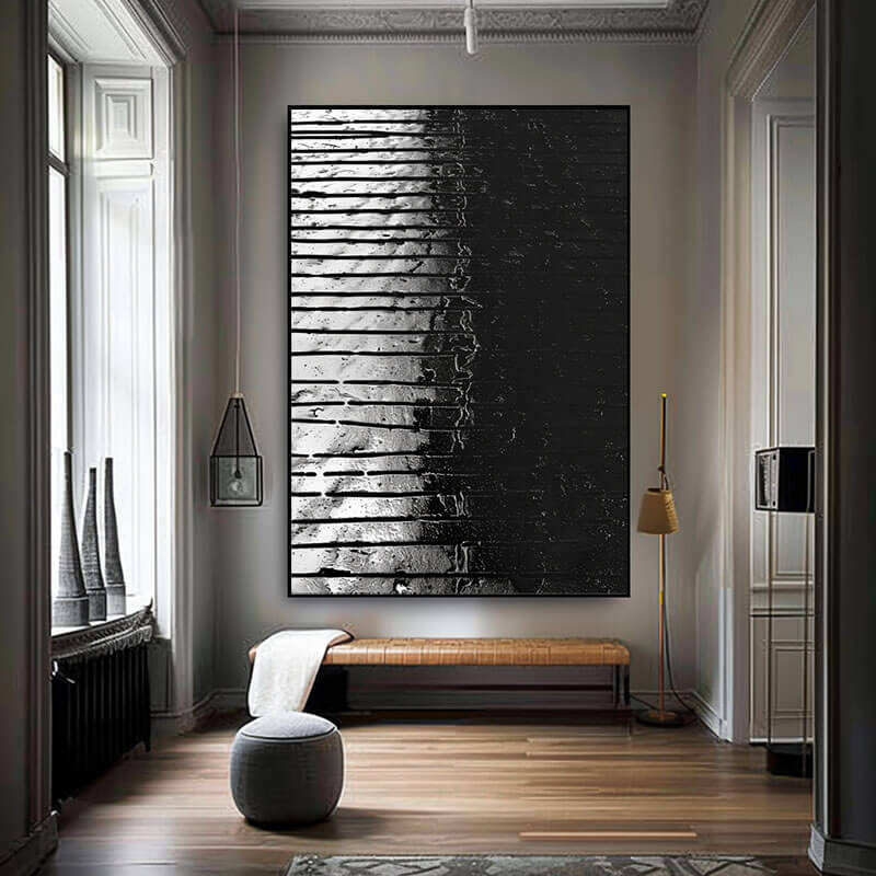 Original Black And White Abstract Wall Art - Nocturnal Rhythm - Hues Art Lab