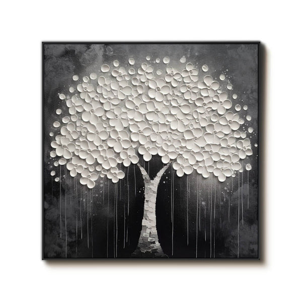 White Flowers Abstract Painting - Nocturne - Hues Art Lab