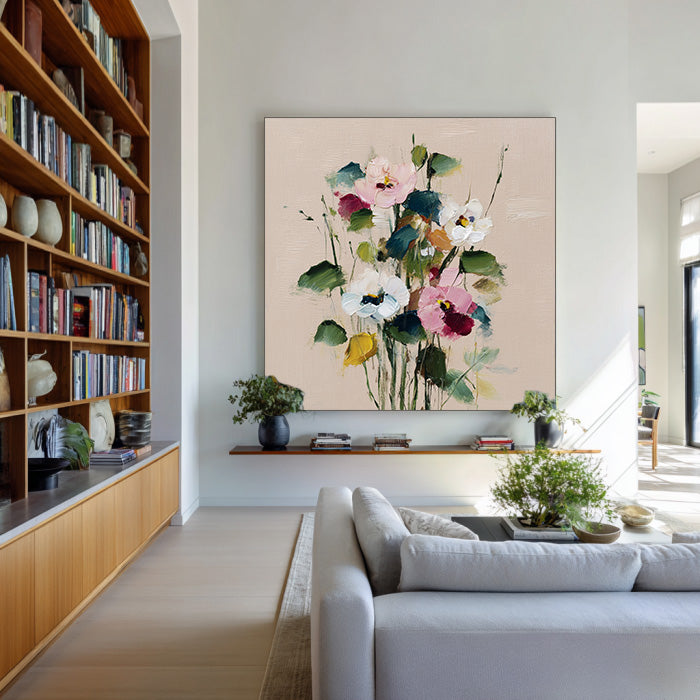Ode to Spring hand painted botanical painting with lively bloom movement