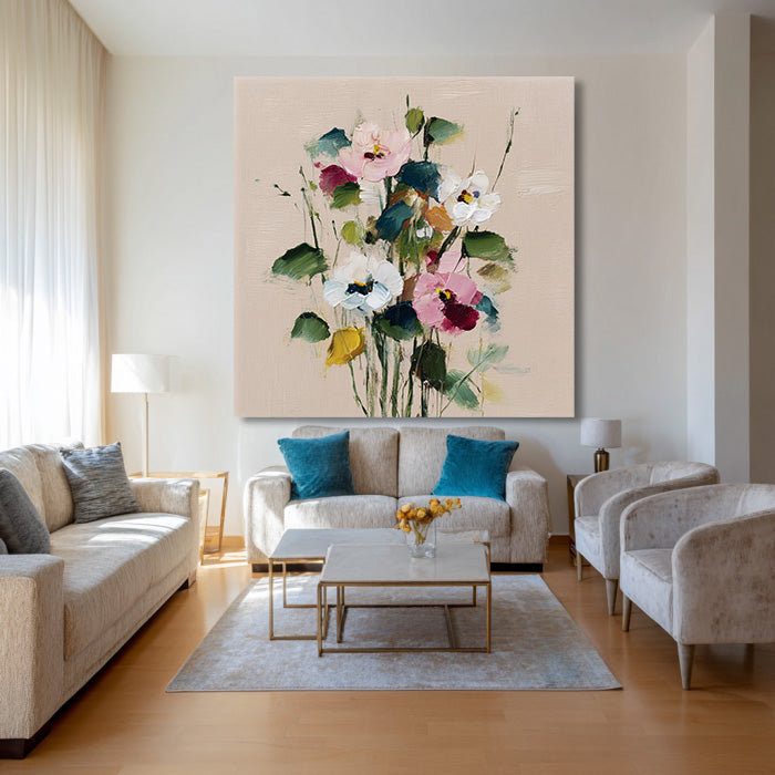 Ode to Spring gallery view of modern impasto floral canvas art