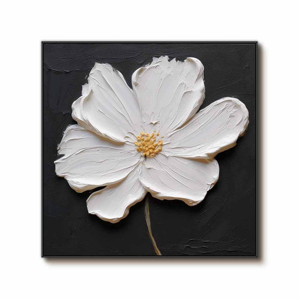 Black and White Modern Flower Painting - One Serenade - Hues Art Lab