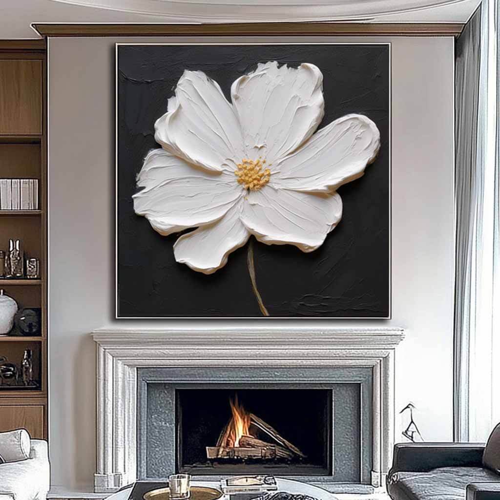 Black and White Modern Flower Painting - One Serenade - Hues Art Lab