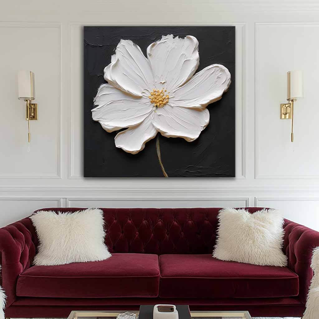 Black and White Modern Flower Painting - One Serenade - Hues Art Lab