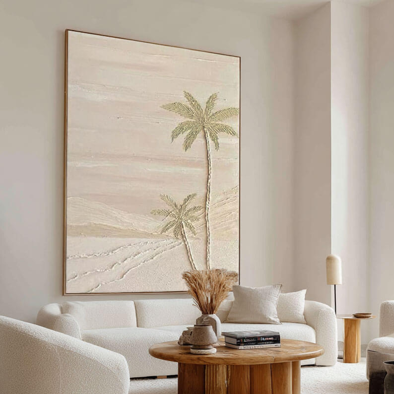Textured Neutral Palm Tree Canvas Art - Handcrafted Desert