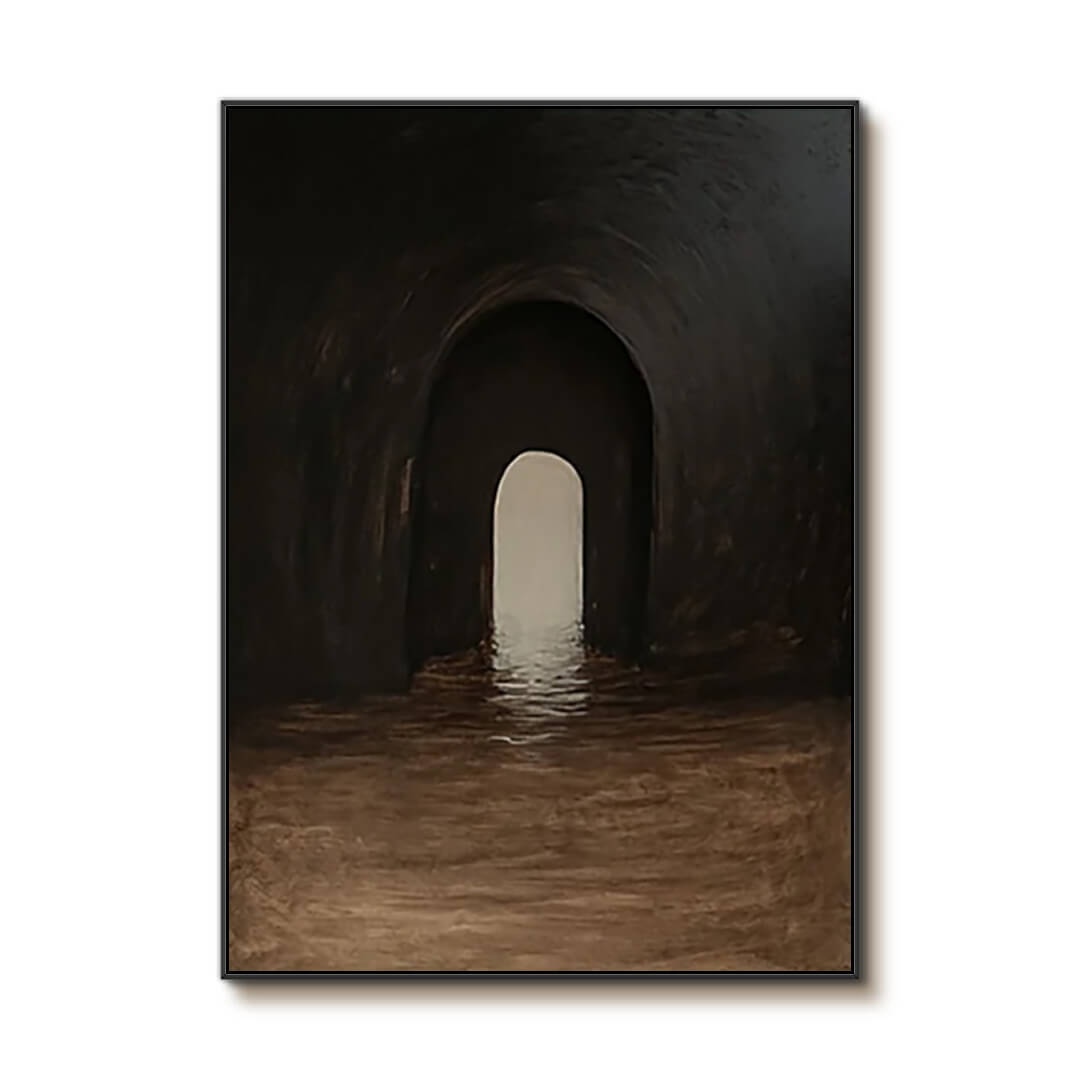 Dark Archway Abstract Painting - Moody Modern Canvas Art for Contemporary Interiors - Passage - Hues Art Lab