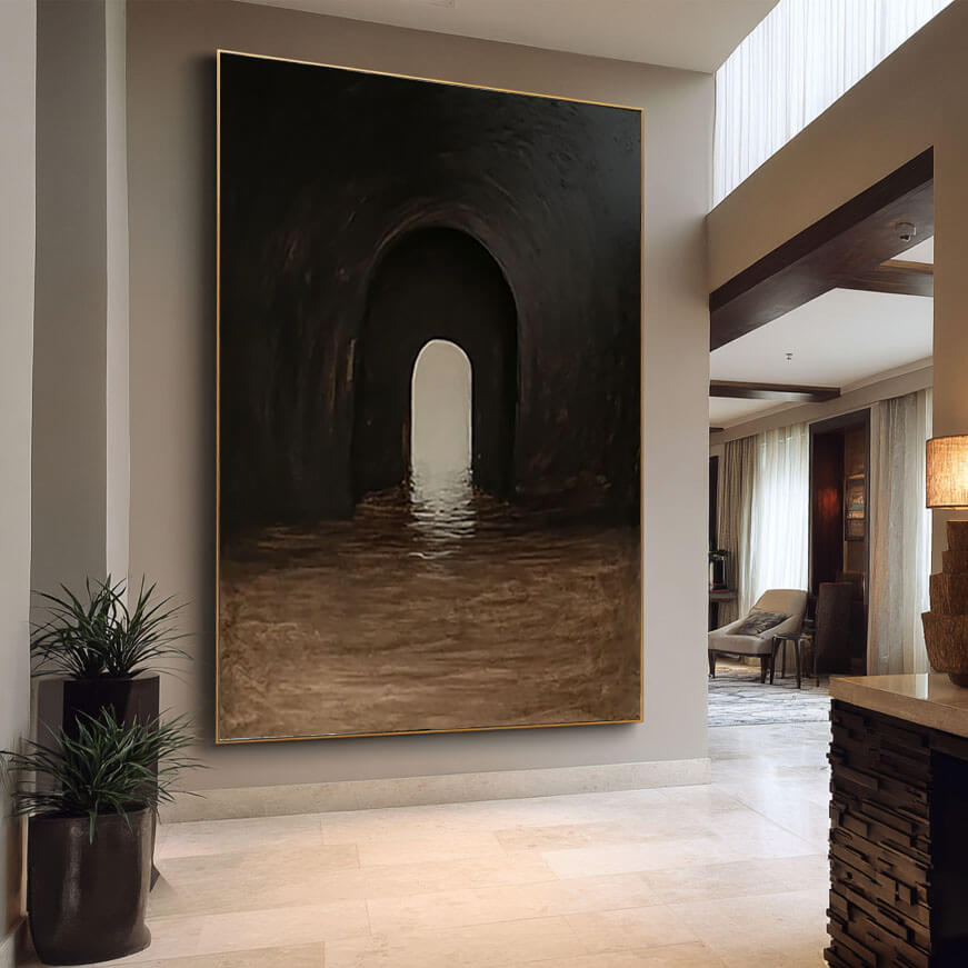Dark Archway Abstract Painting - Moody Modern Canvas Art for Contemporary Interiors - Passage - Hues Art Lab