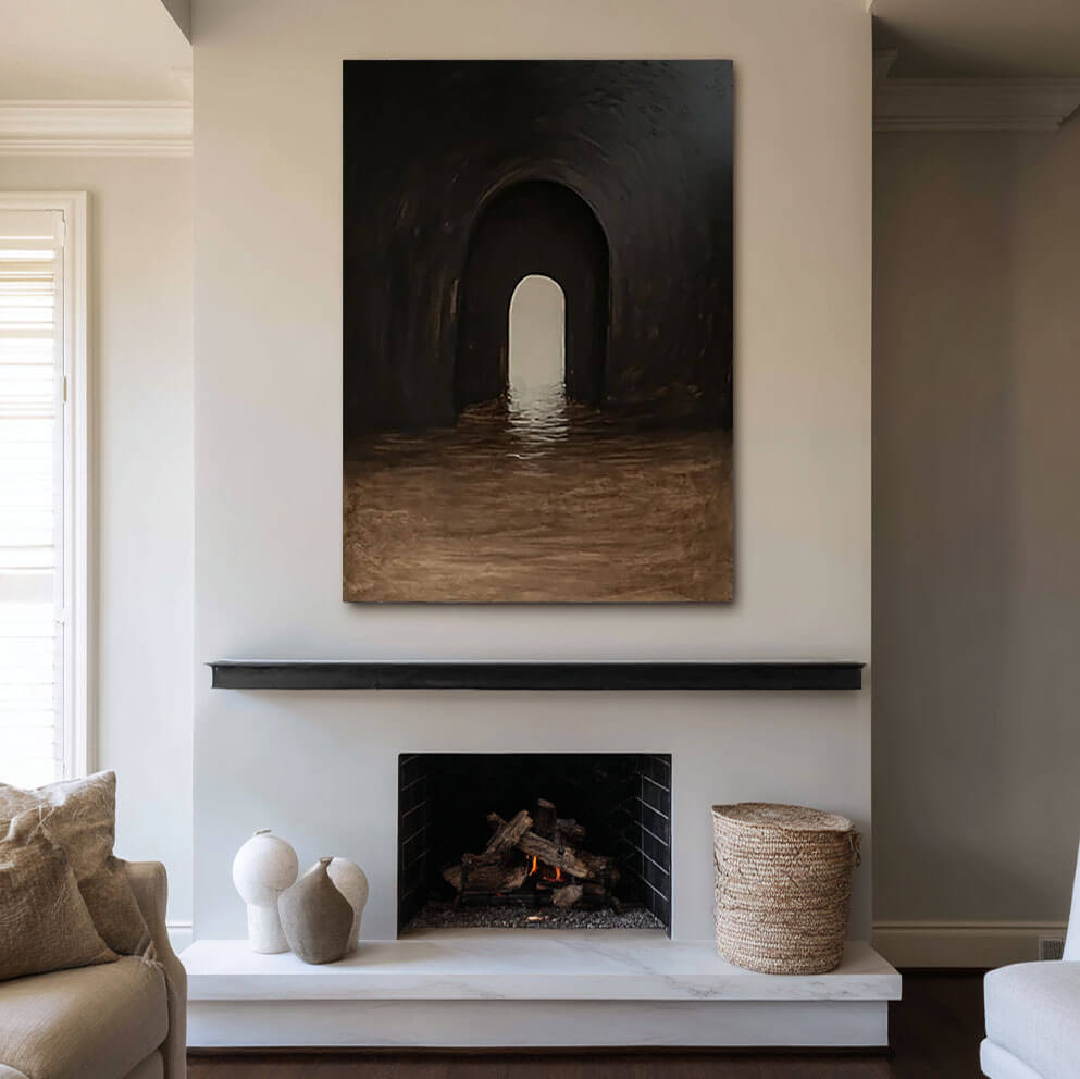 Dark Archway Abstract Painting - Moody Modern Canvas Art for Contemporary Interiors - Passage - Hues Art Lab