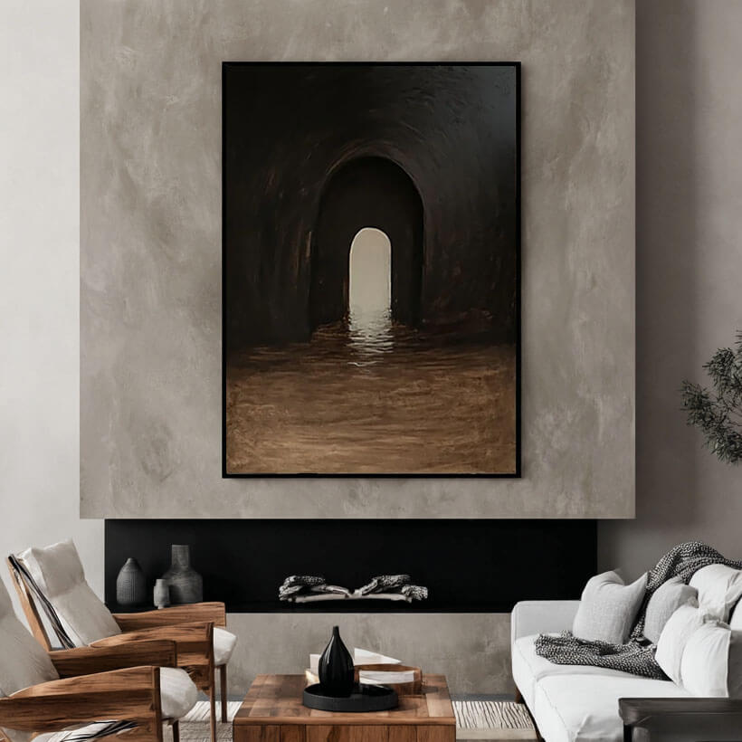 Dark Archway Abstract Painting - Moody Modern Canvas Art for Contemporary Interiors - Passage - Hues Art Lab