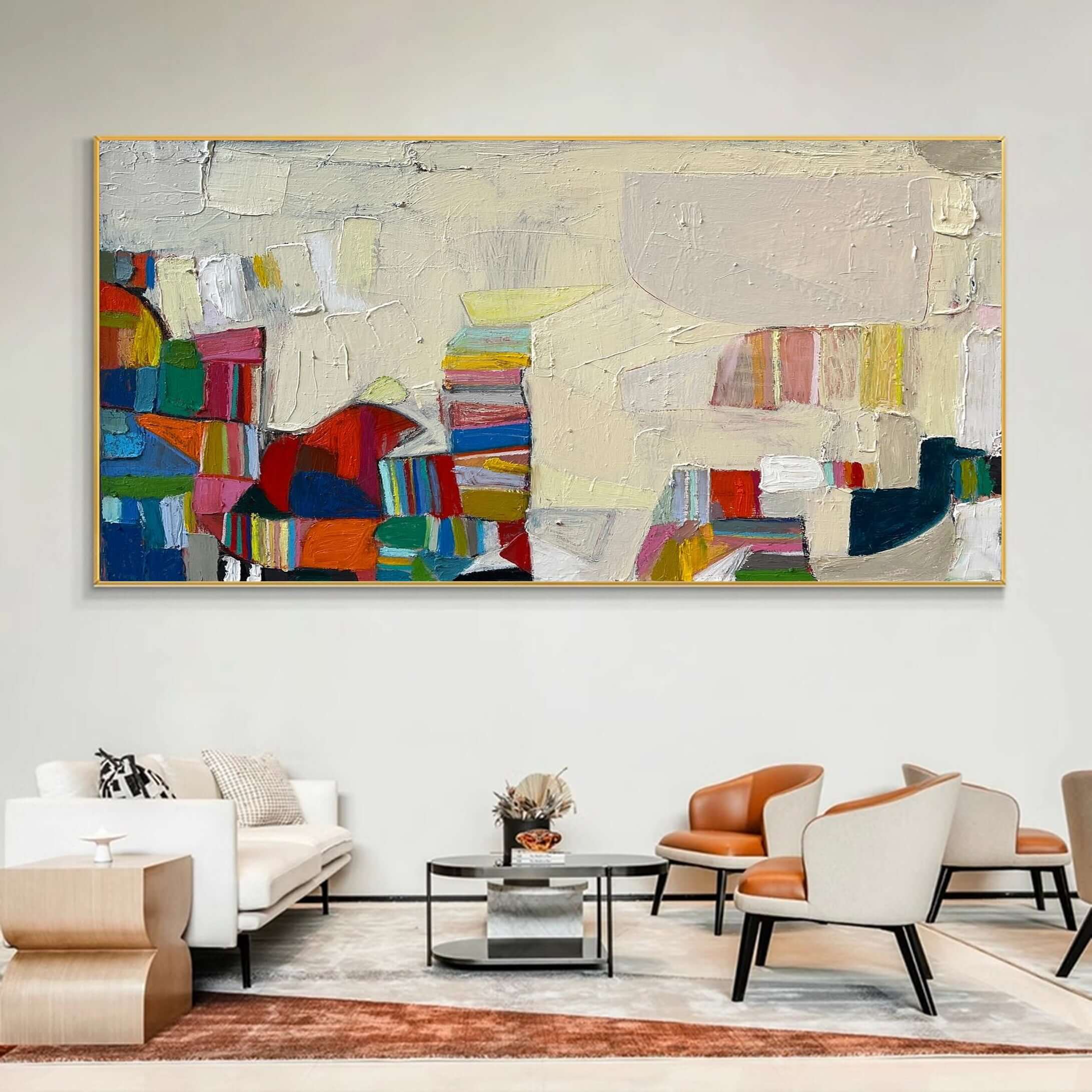 Colour Blocks Abstract Color Block Abstract Wall Art - Modern Multicolor Canvas Painting ...