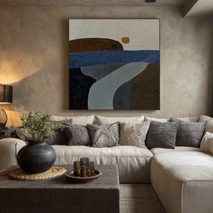 Path to Sunrise modern painting with structured color fields and bright horizon