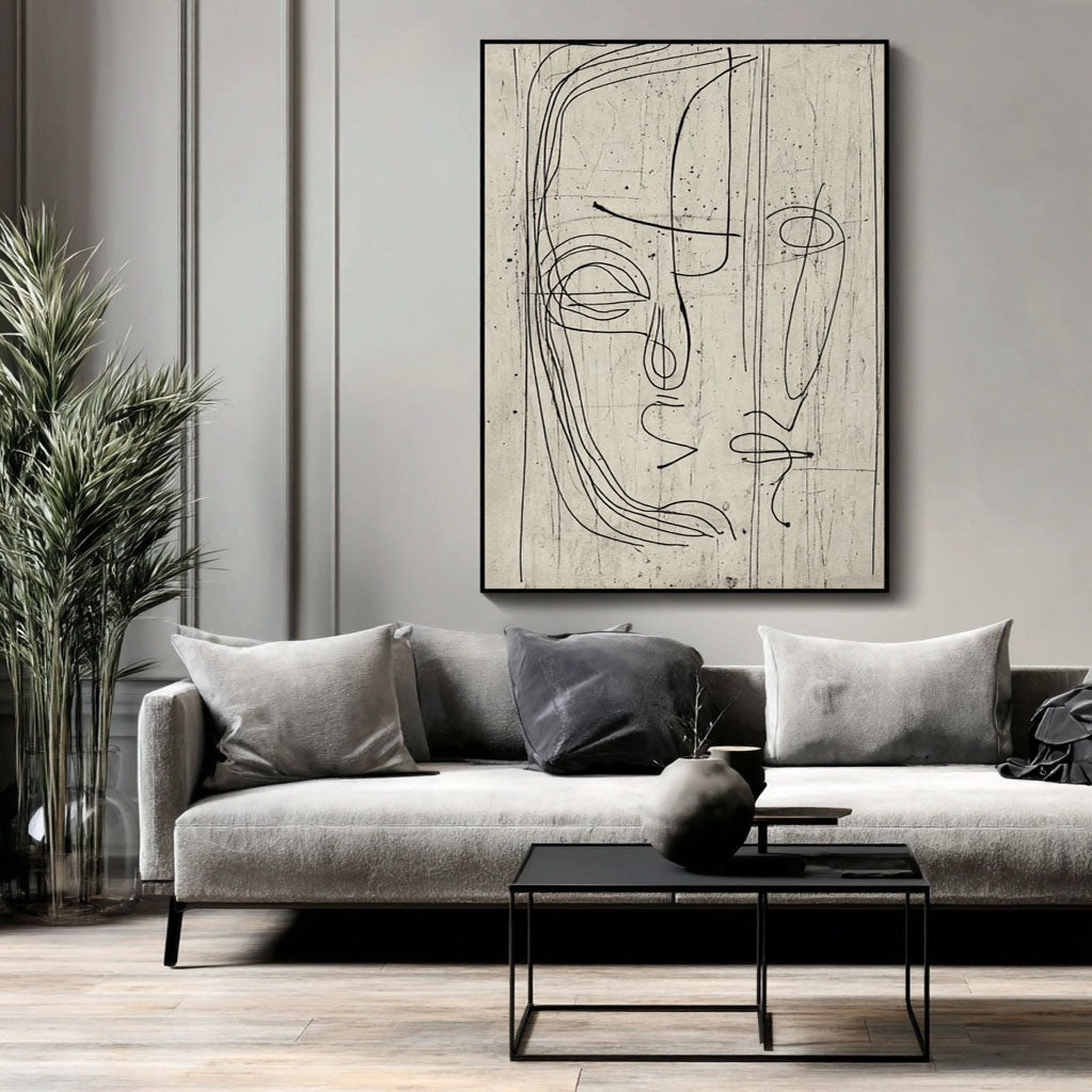 Power of Lines framed line art canvas print styled in a modern room