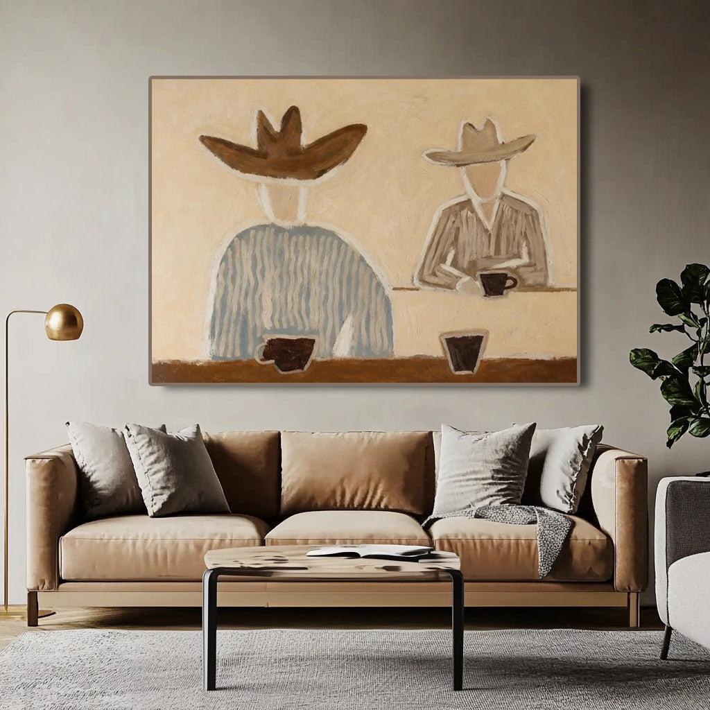 folk Western cowboy wall art in a coordinated modern interior