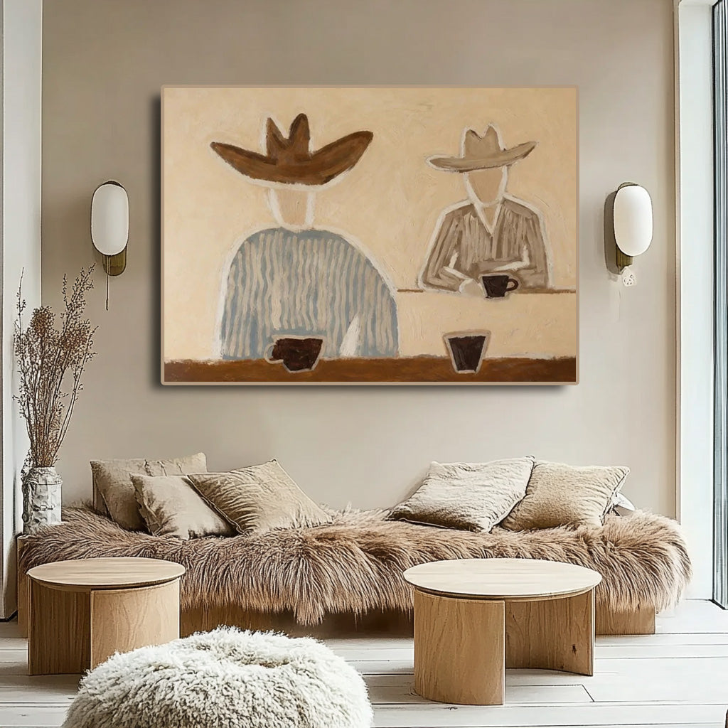 folk Western cowboy wall art in a coordinated modern interior
