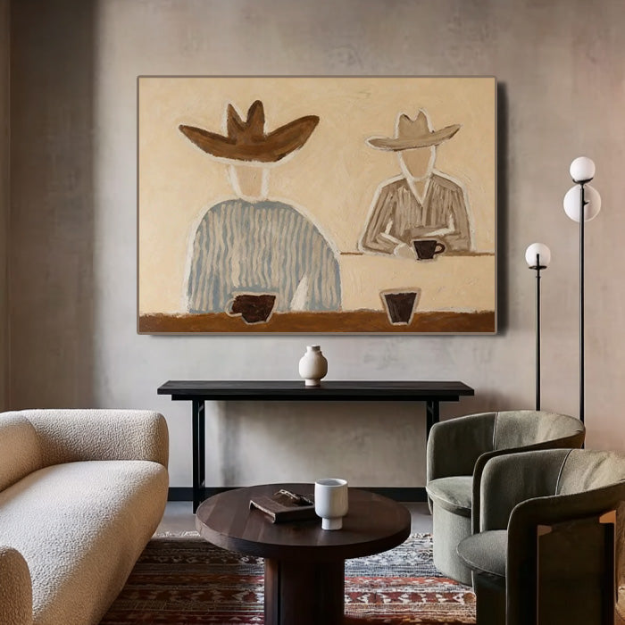 folk Western cowboy wall art in a coordinated modern interior