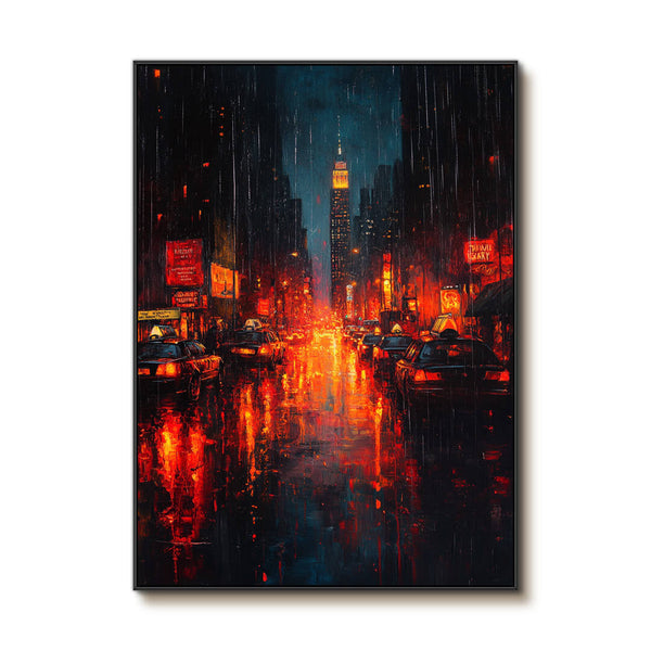 Cityscape Abstract Wall Art Painting - Rainy Night - Hues Art Lab