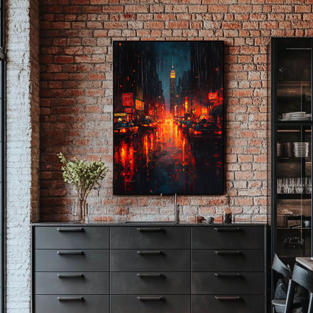 Cityscape Abstract Wall Art Painting - Rainy Night - Hues Art Lab