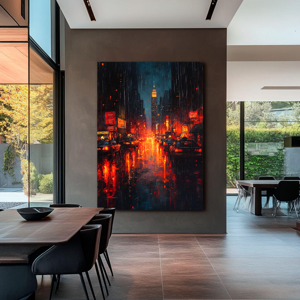 Cityscape Abstract Wall Art Painting - Rainy Night - Hues Art Lab